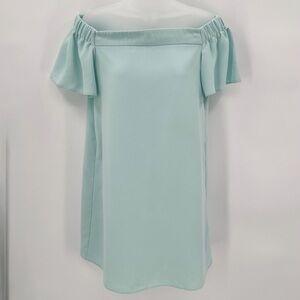 TOPSHOP Dress Womens US 8 Light Blue Aqua Trapeze Off Shoulder Shift Flutter Slv